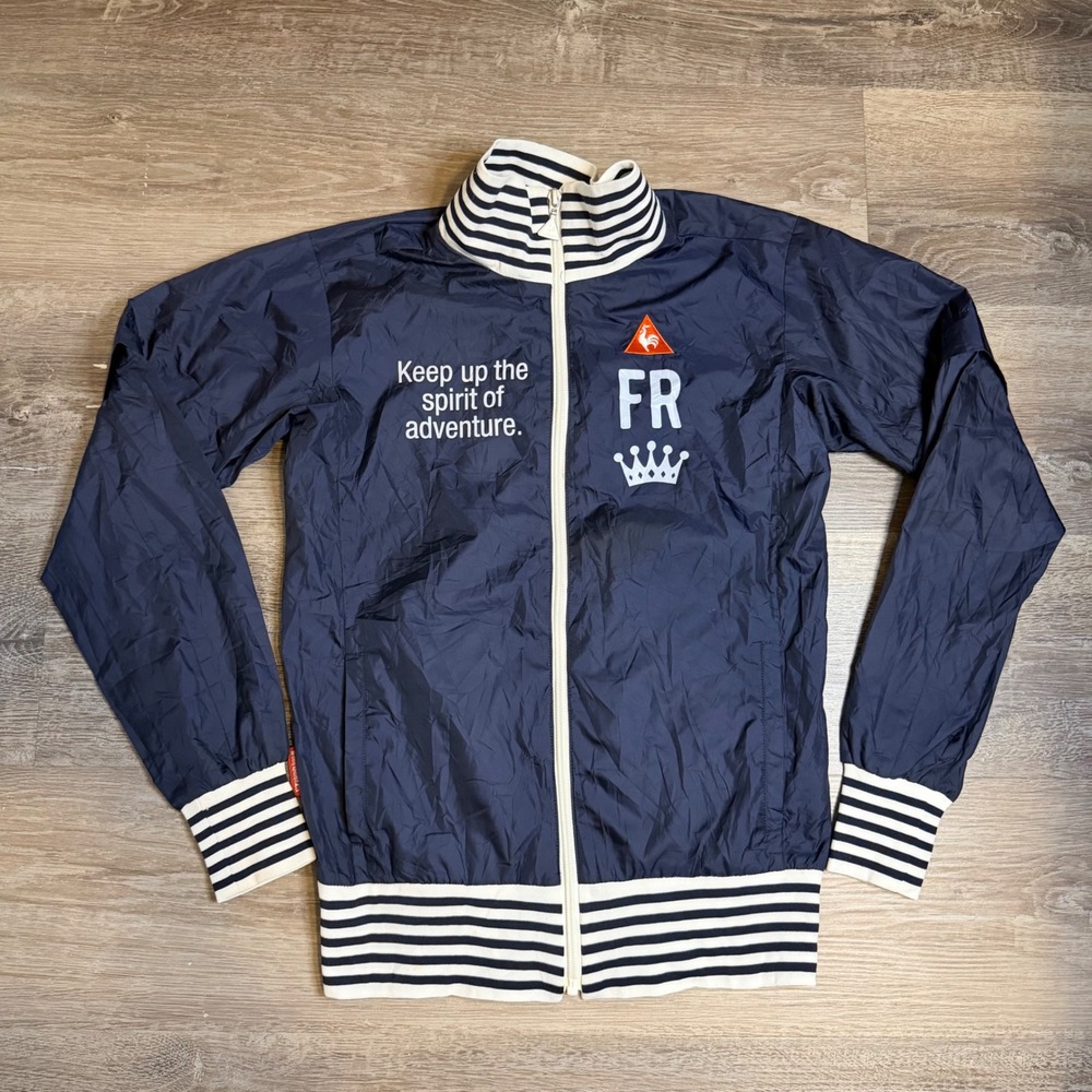 Le Coq Sportif Golf Collection Navy Blue Striped Windbreaker Jacket Mens Small